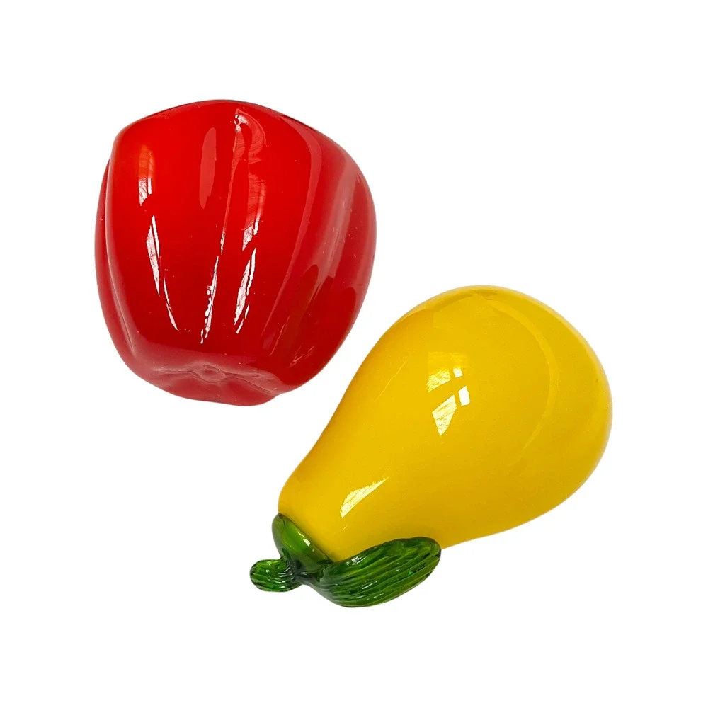 Vintage Hand Blown Glass Vegetables Kitchen and Dining Table Decor Pepper & Pear
